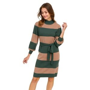 Ann Taylor Dress XS Striped Belted Pullover Ribbed Mock Neck‎ Chic Modern NEW
